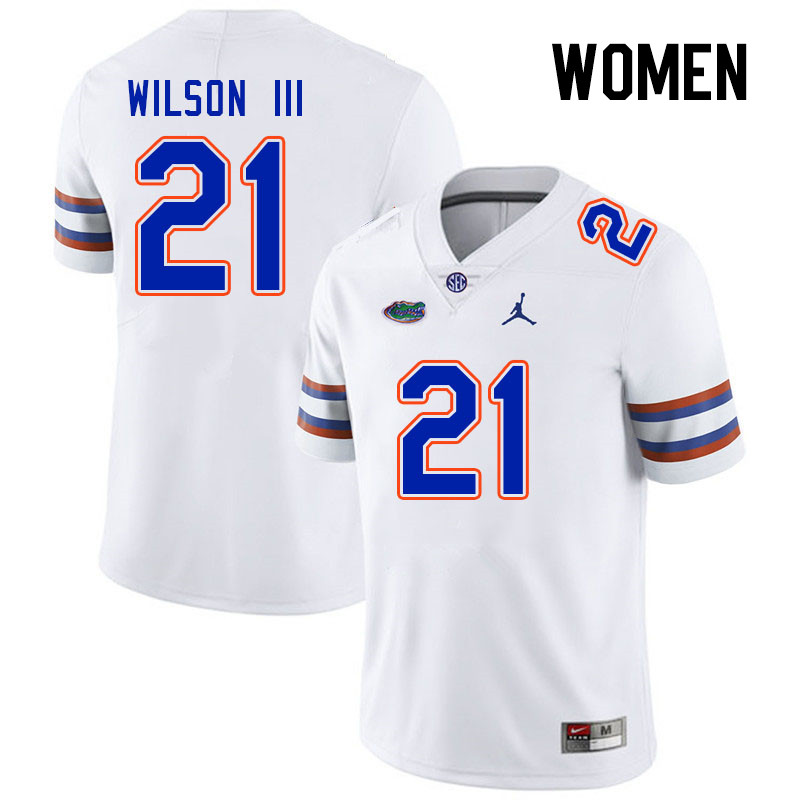 Women #21 Eugene Wilson III Florida Gators College Football Jerseys Stitched Sale-White